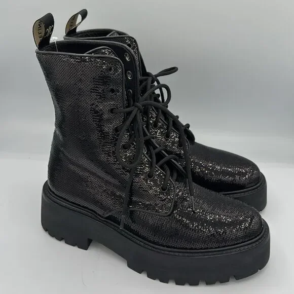 New Celine BULKY Sequined Strap-Up Combat Boot Size 39 US Size 9 - Picture 4 of 12